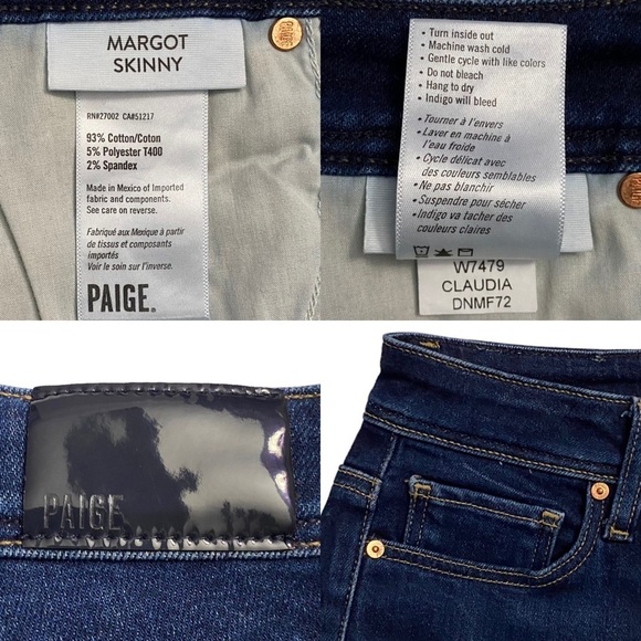 Paige Margot Skinny Jeans Denim High Rise Skinny Leg Dark Blue Wash 24 - Picture 4 of 16
